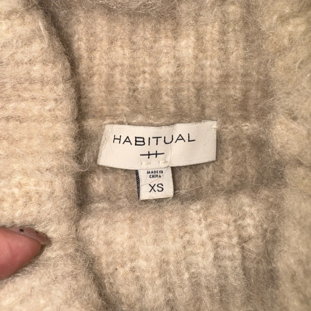 Soft Cashmere Llama Mohair Blend Turtleneck Sweater XS Fuzzy Ribbed Neutral Cozy - Picture 3 of 8